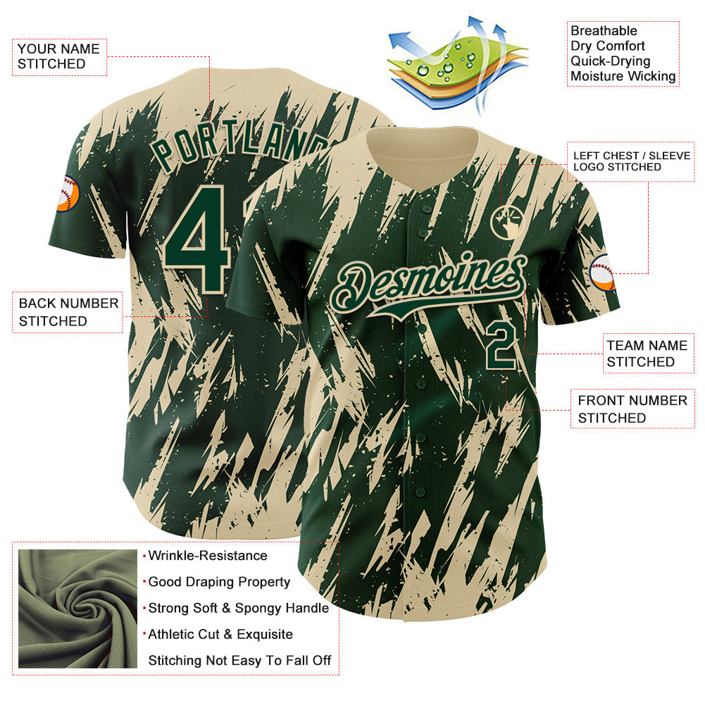 Custom Green Cream Splatter Torn Sharp Brush Stroke Authentic Baseball Jersey view 3