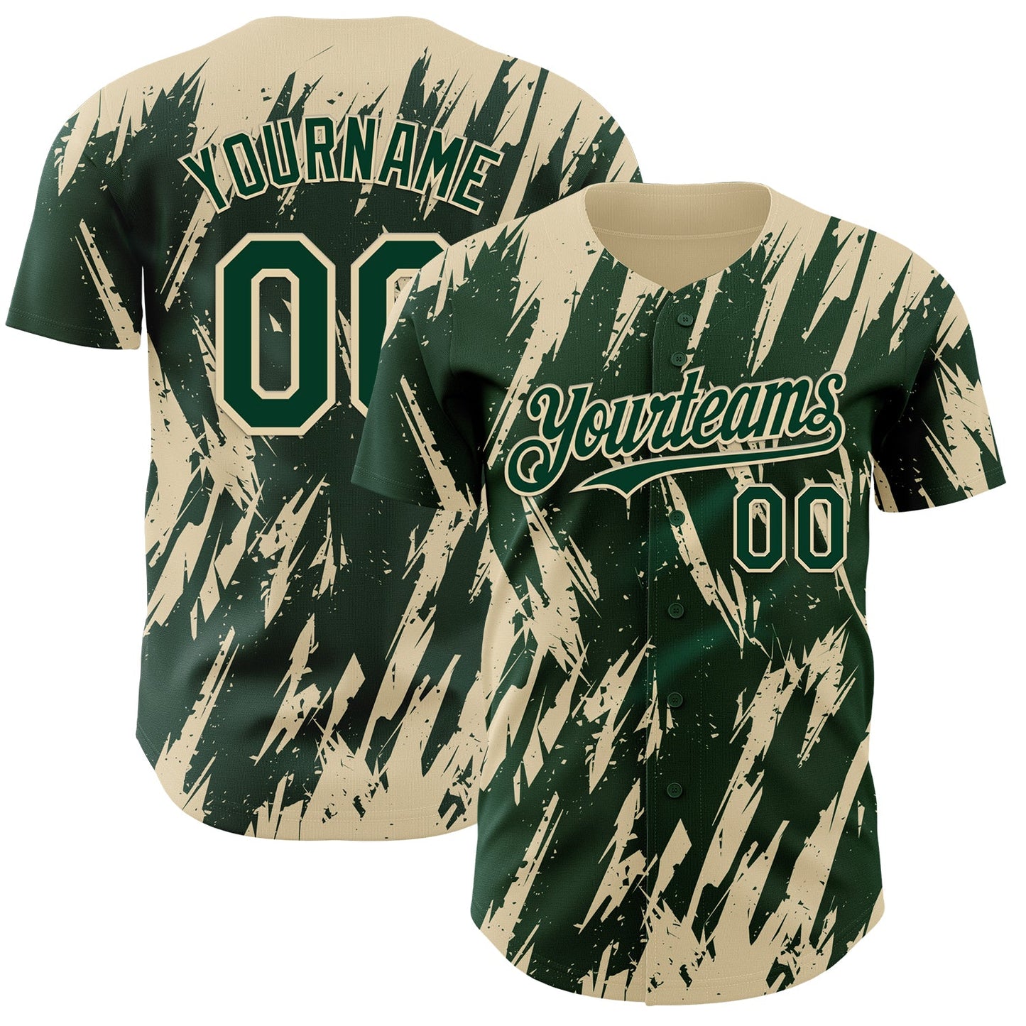 Custom Green Cream Splatter Torn Sharp Brush Stroke Authentic Baseball Jersey - Main View