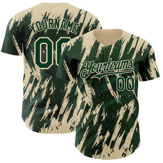 Custom Green Cream Splatter Torn Sharp Brush Stroke Authentic Baseball Jersey - Main View