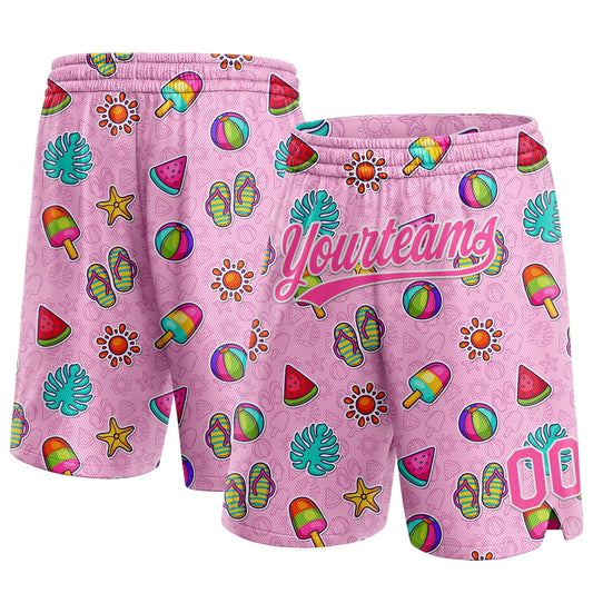 Custom Pink White 3D Pattern Summer Ice Cream And Watermelon Authentic Basketball Shorts - Main View