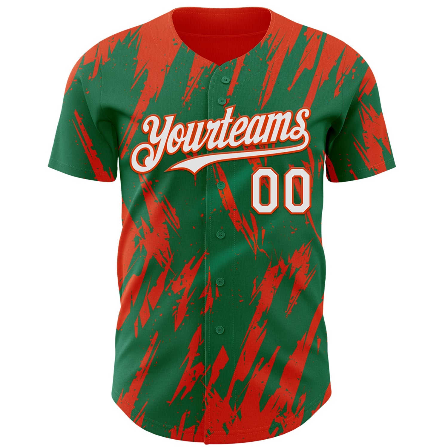 Custom Kelly Green White-Orange Splatter Torn Sharp Brush Stroke Authentic Baseball Jersey view 2