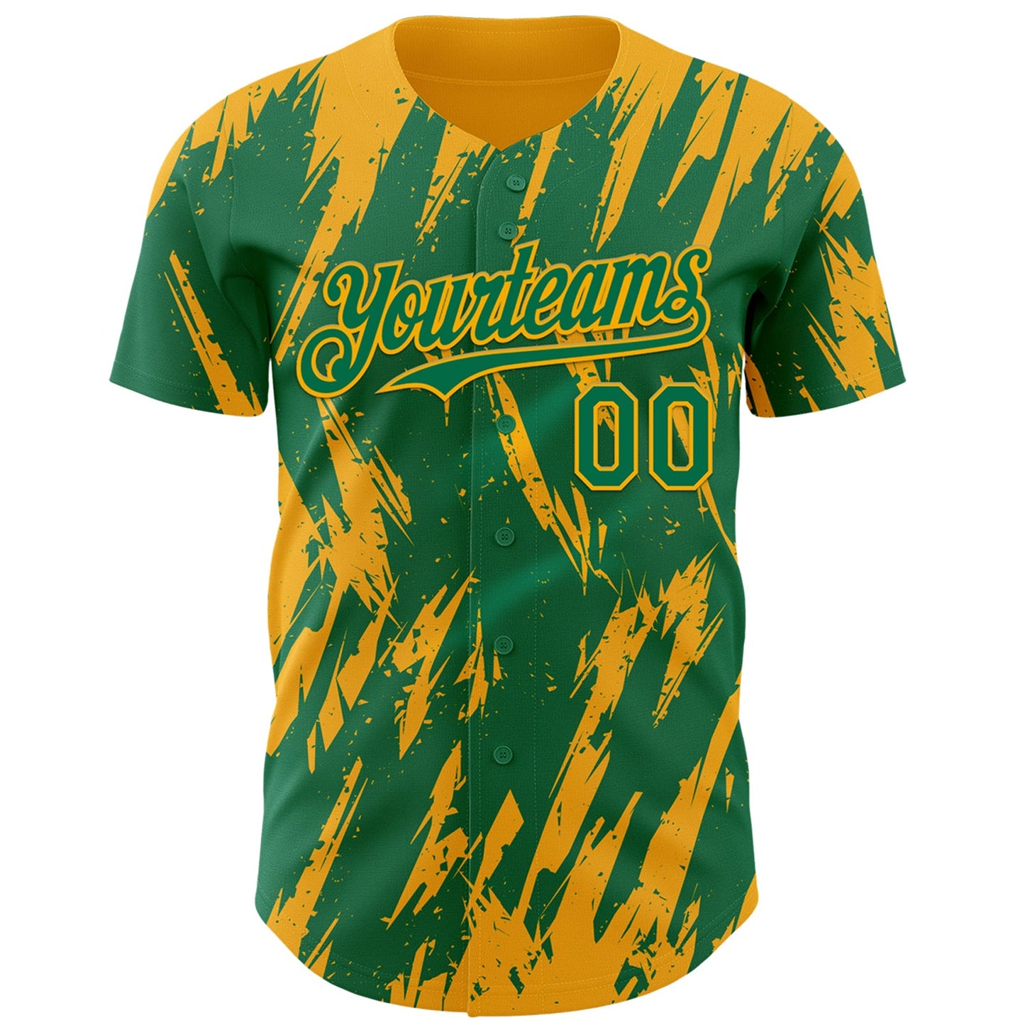 Custom Kelly Green Gold Splatter Torn Sharp Brush Stroke Authentic Baseball Jersey view 2