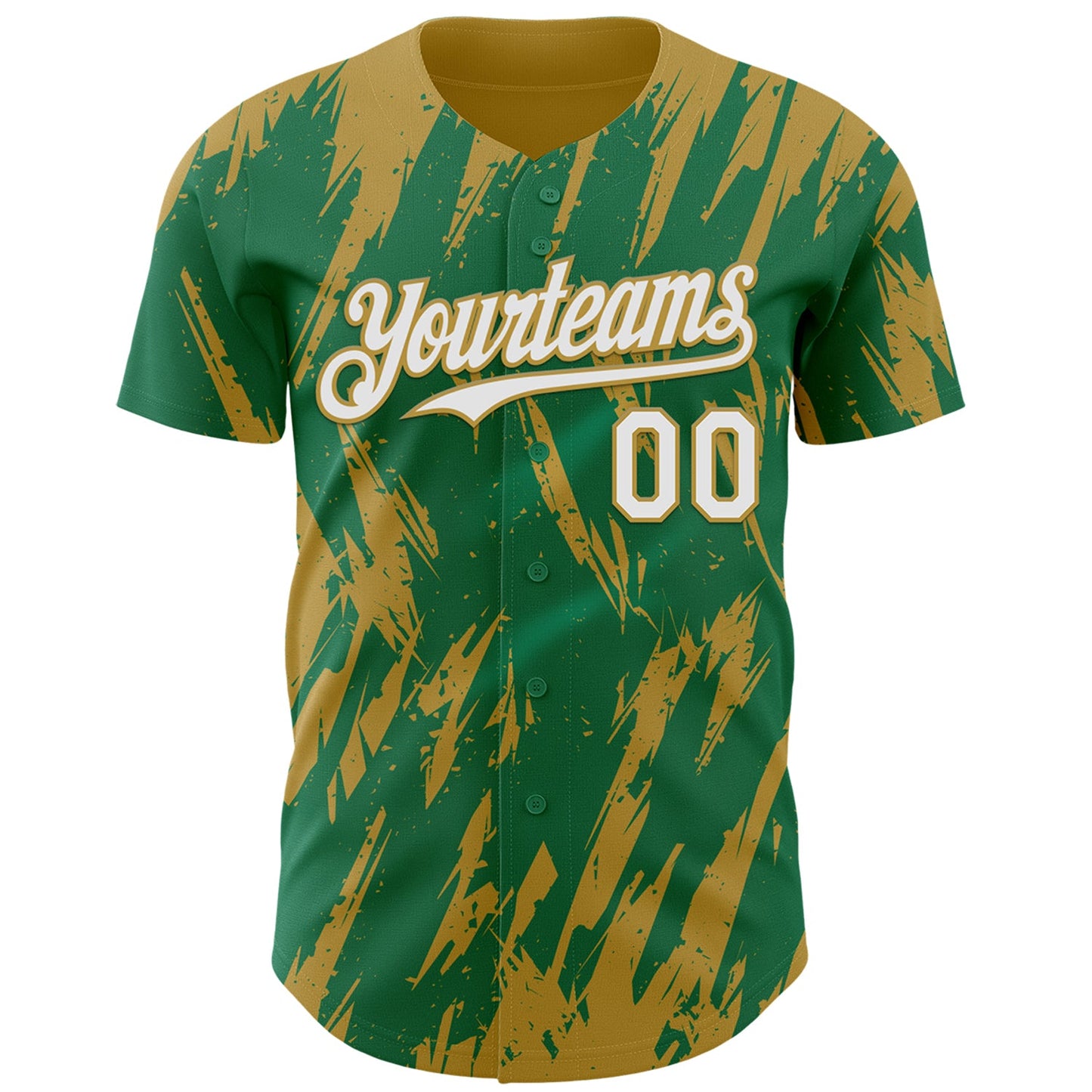 Custom Kelly Green White-Old Gold Splatter Torn Sharp Brush Stroke Authentic Baseball Jersey view 2