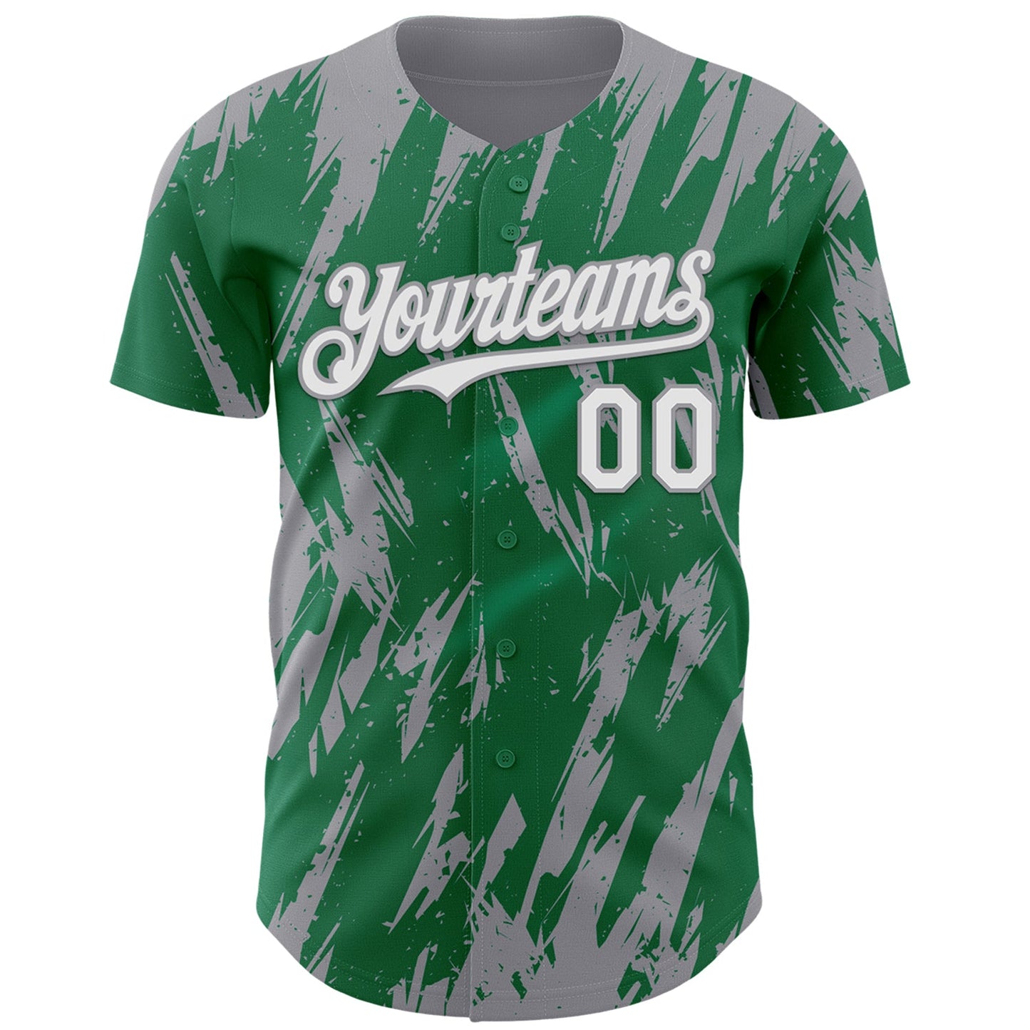 Custom Kelly Green White-Gray Splatter Torn Sharp Brush Stroke Authentic Baseball Jersey view 2