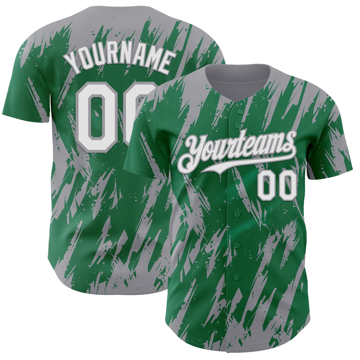 Custom Kelly Green White-Gray Splatter Torn Sharp Brush Stroke Authentic Baseball Jersey - Main View