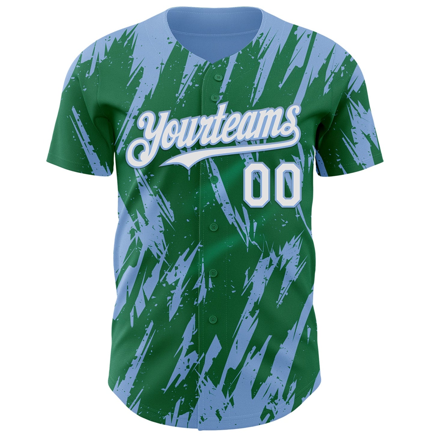 Custom Kelly Green White-Light Blue Splatter Torn Sharp Brush Stroke Authentic Baseball Jersey view 2