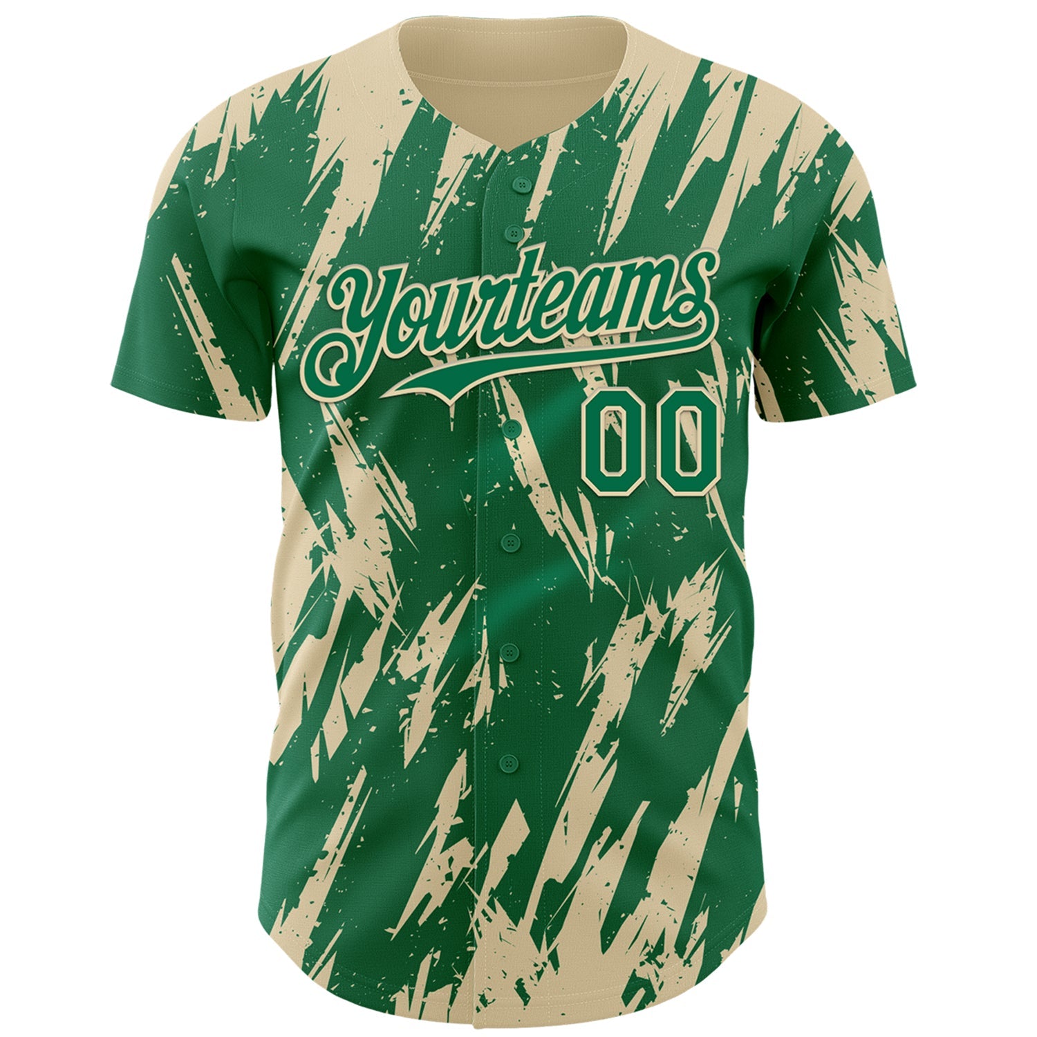 Custom Kelly Green Cream Splatter Torn Sharp Brush Stroke Authentic Baseball Jersey view 2