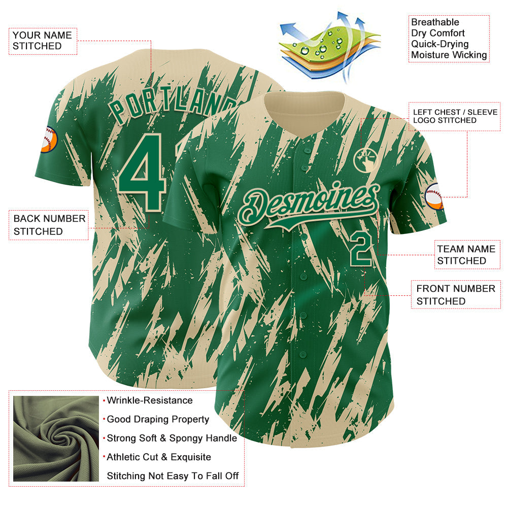 Custom Kelly Green Cream Splatter Torn Sharp Brush Stroke Authentic Baseball Jersey view 3