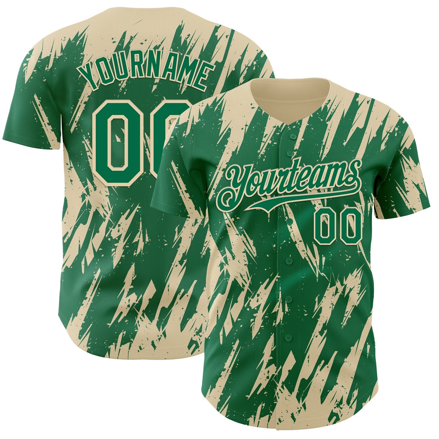 Custom Kelly Green Cream Splatter Torn Sharp Brush Stroke Authentic Baseball Jersey - Main View