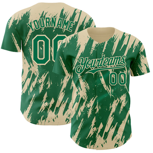 Custom Kelly Green Cream Splatter Torn Sharp Brush Stroke Authentic Baseball Jersey - Main View