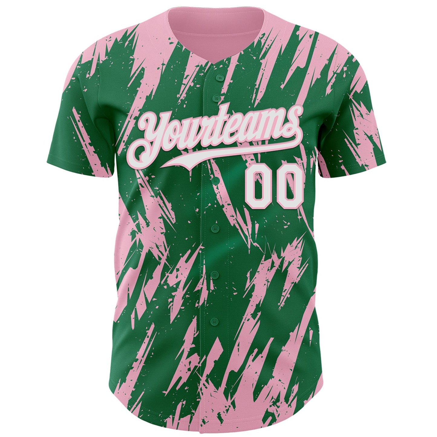 Custom Kelly Green White-Light Pink Splatter Torn Sharp Brush Stroke Authentic Baseball Jersey view 2