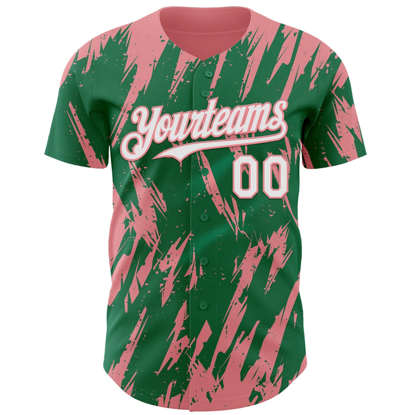 Custom Kelly Green White-Medium Pink Splatter Torn Sharp Brush Stroke Authentic Baseball Jersey view 2