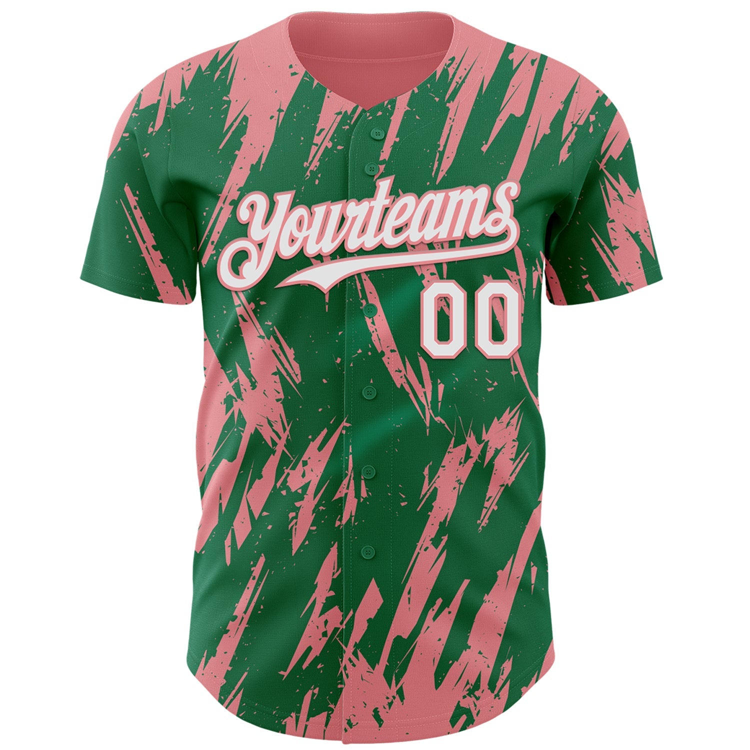 Custom Kelly Green White-Medium Pink Splatter Torn Sharp Brush Stroke Authentic Baseball Jersey view 2