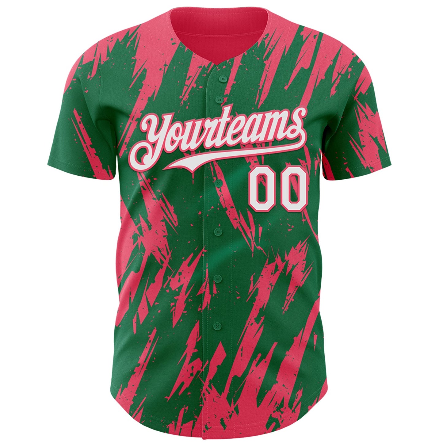 Custom Kelly Green White-Neon Pink Splatter Torn Sharp Brush Stroke Authentic Baseball Jersey view 2