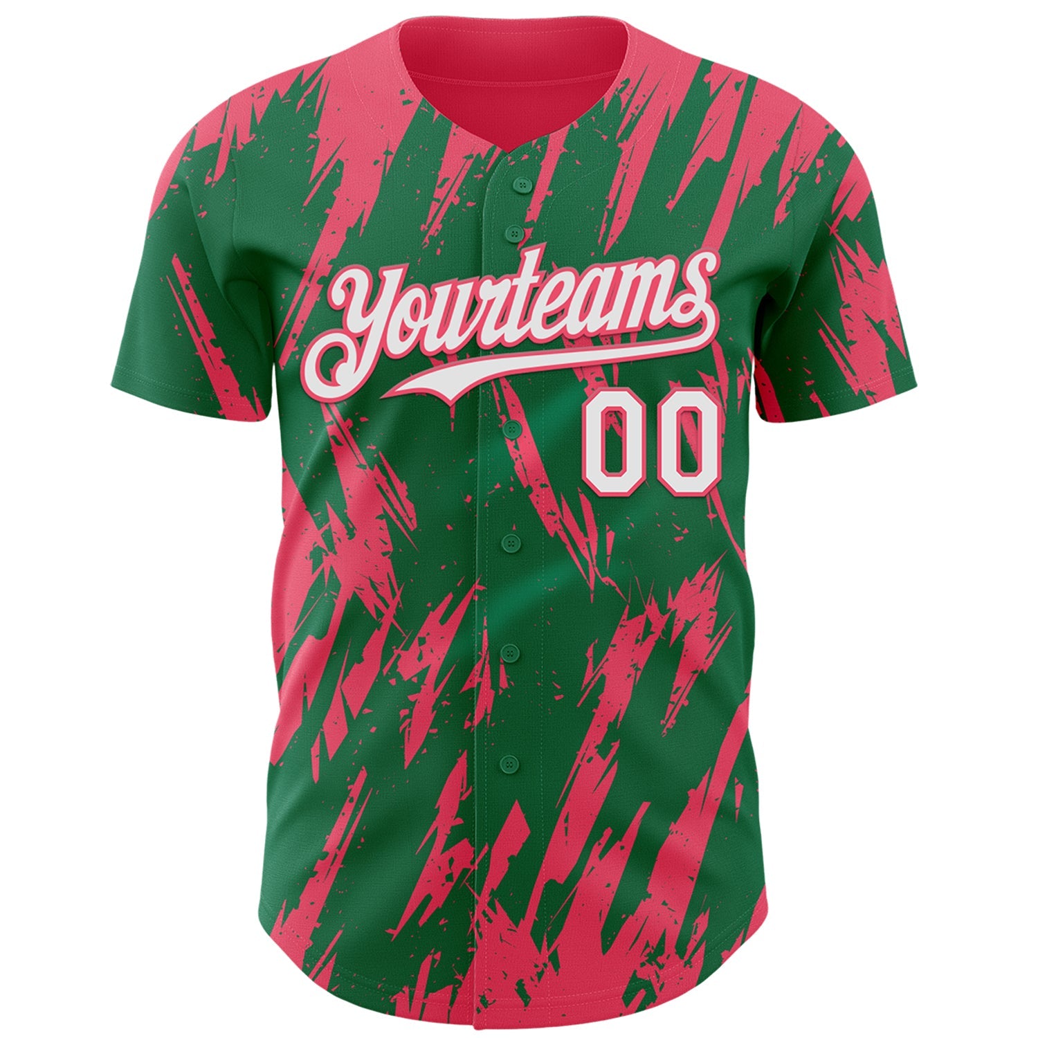 Custom Kelly Green White-Neon Pink Splatter Torn Sharp Brush Stroke Authentic Baseball Jersey view 2