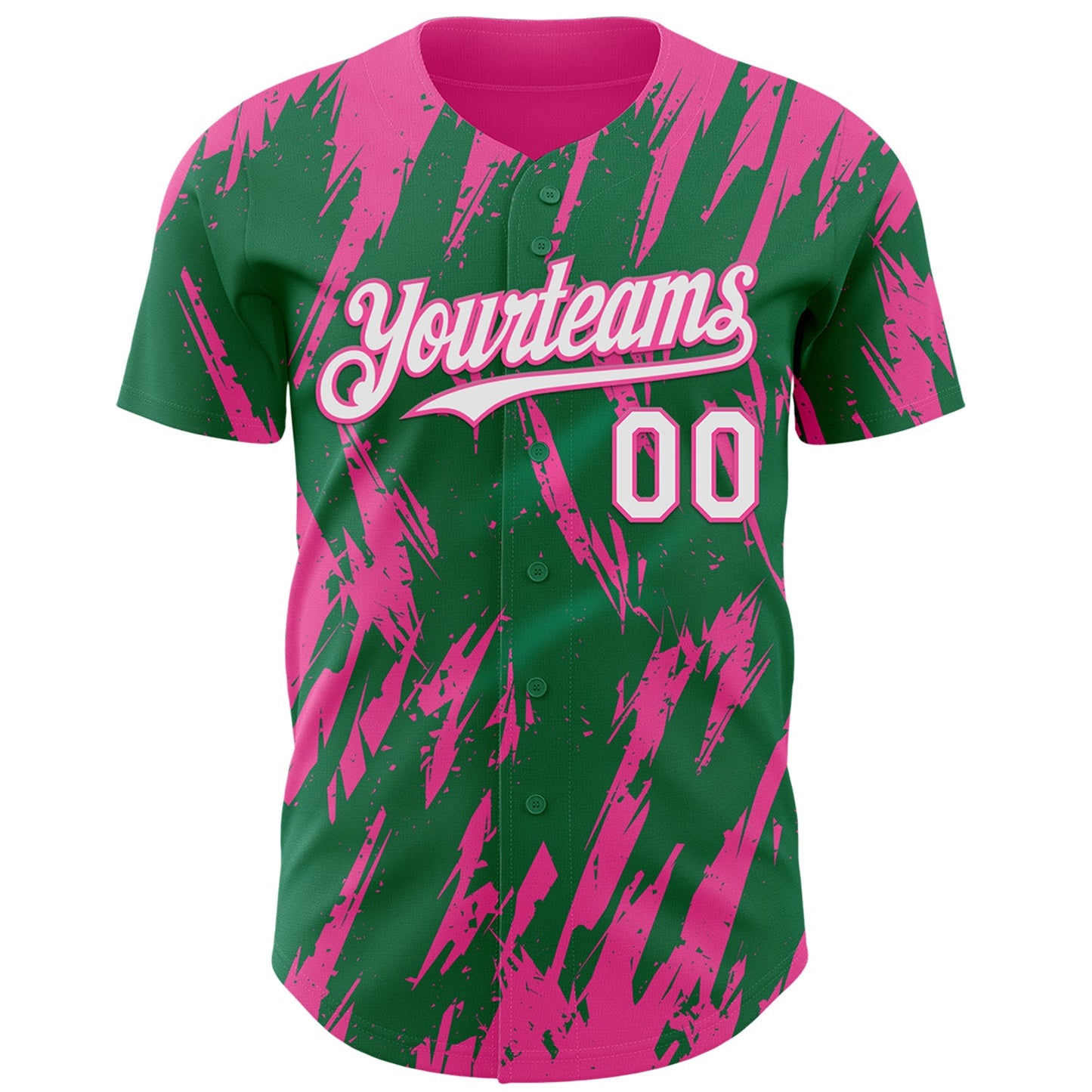 Custom Kelly Green White-Pink Splatter Torn Sharp Brush Stroke Authentic Baseball Jersey view 2