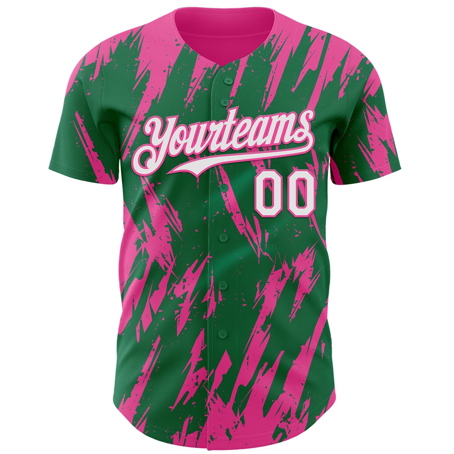 Custom Kelly Green White-Pink Splatter Torn Sharp Brush Stroke Authentic Baseball Jersey view 2