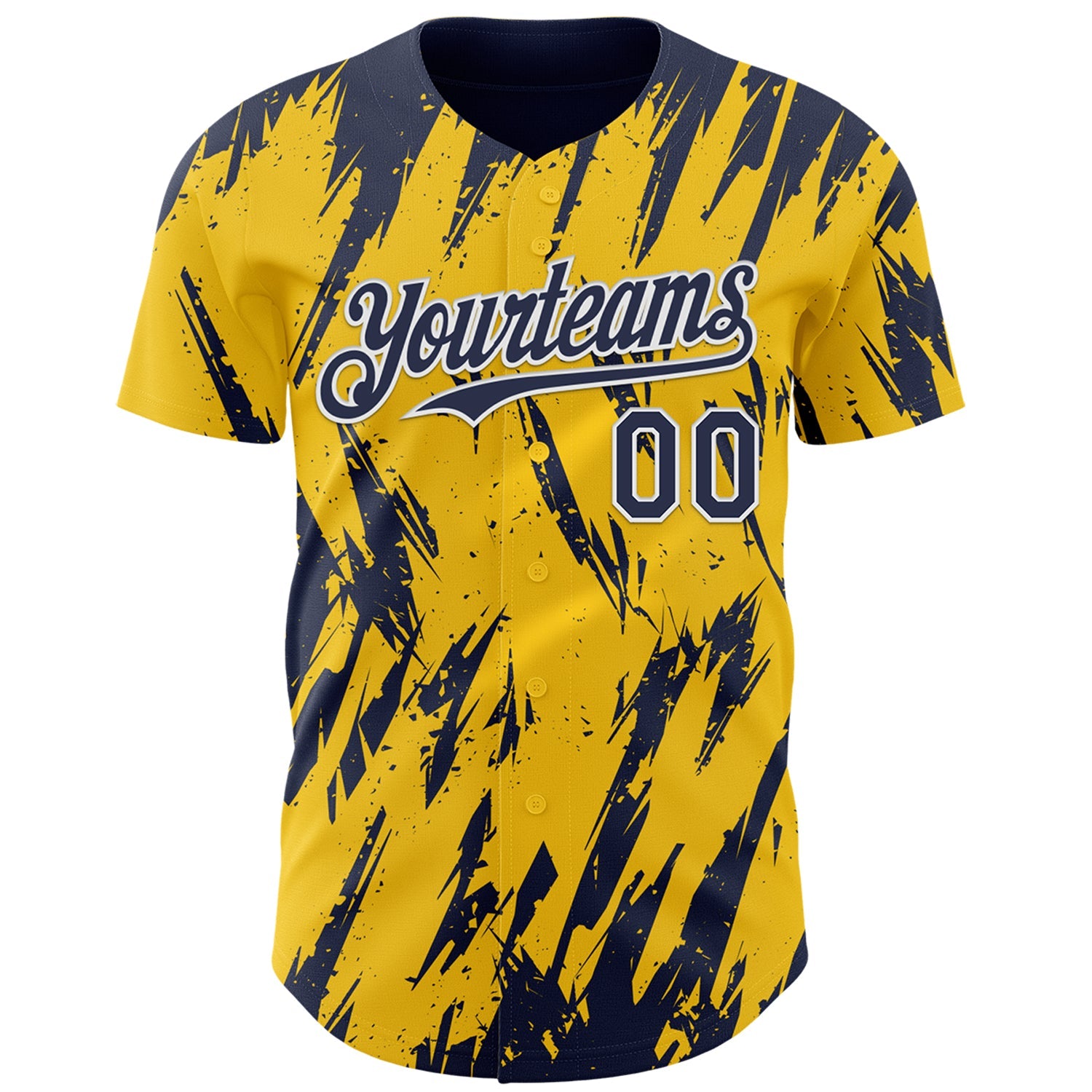 Custom Yellow Navy-White Splatter Torn Sharp Brush Stroke Authentic Baseball Jersey view 2
