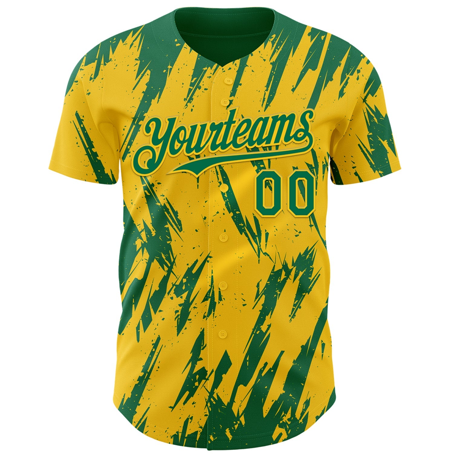 Custom Yellow Kelly Green-White Splatter Torn Sharp Brush Stroke Authentic Baseball Jersey view 2