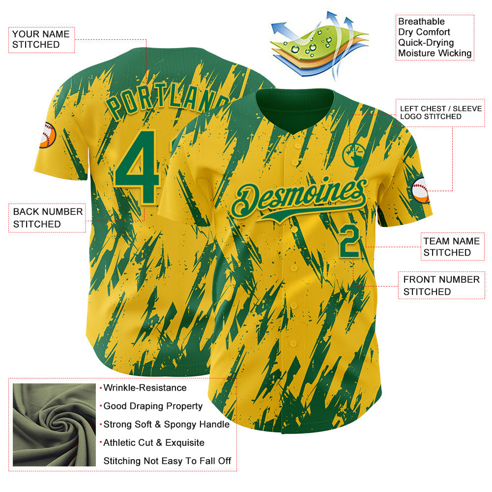 Custom Yellow Kelly Green-White Splatter Torn Sharp Brush Stroke Authentic Baseball Jersey view 3