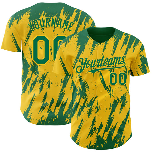 Custom Yellow Kelly Green-White Splatter Torn Sharp Brush Stroke Authentic Baseball Jersey - Main View