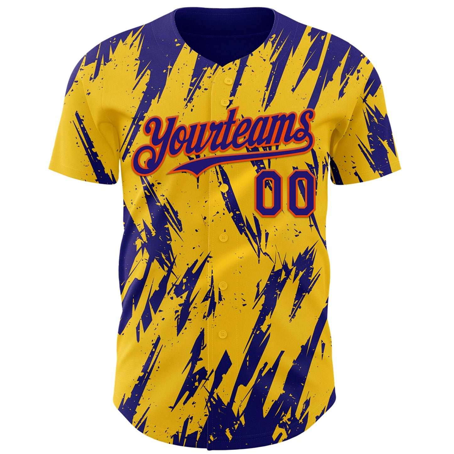 Custom Yellow Dark Purple-Orange Splatter Torn Sharp Brush Stroke Authentic Baseball Jersey view 2