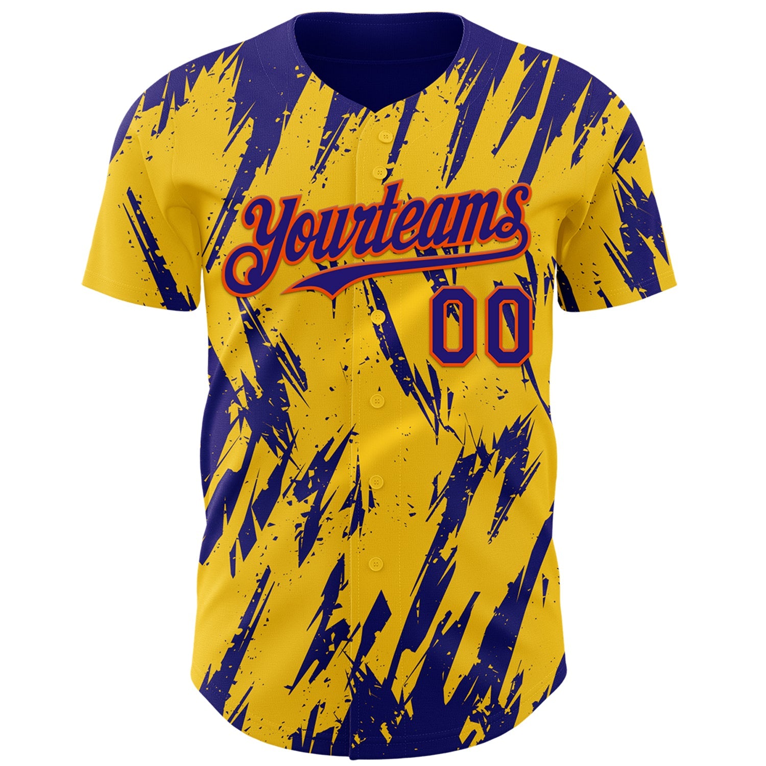 Custom Yellow Dark Purple-Orange Splatter Torn Sharp Brush Stroke Authentic Baseball Jersey view 2