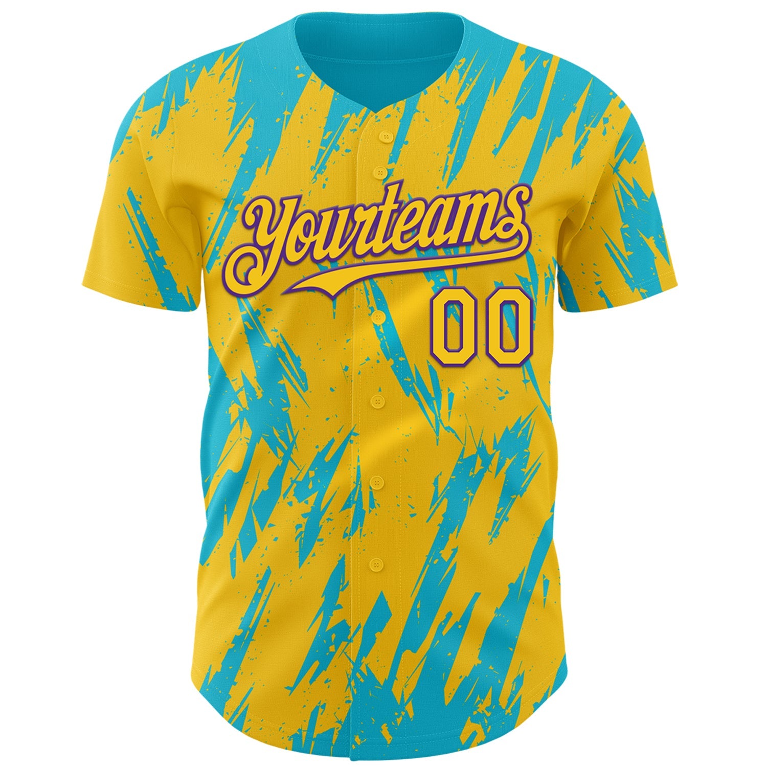 Custom Yellow Purple-Lakes Blue Splatter Torn Sharp Brush Stroke Authentic Baseball Jersey view 2