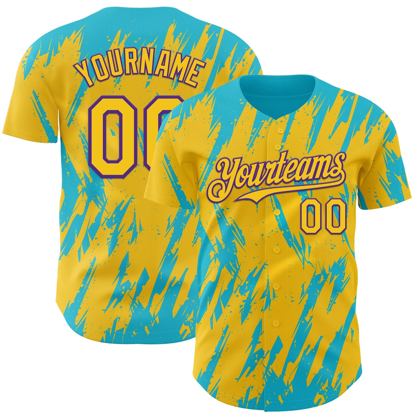 Custom Yellow Purple-Lakes Blue Splatter Torn Sharp Brush Stroke Authentic Baseball Jersey - Main View