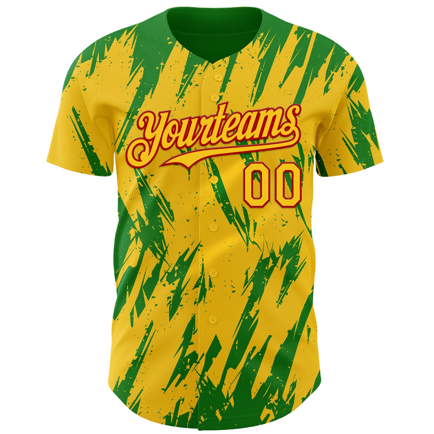Custom Yellow Red-Grass Green Splatter Torn Sharp Brush Stroke Authentic Baseball Jersey view 2