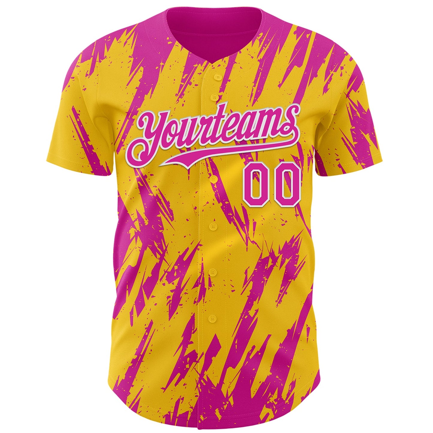 Custom Yellow Deep Pink-White Splatter Torn Sharp Brush Stroke Authentic Baseball Jersey view 2