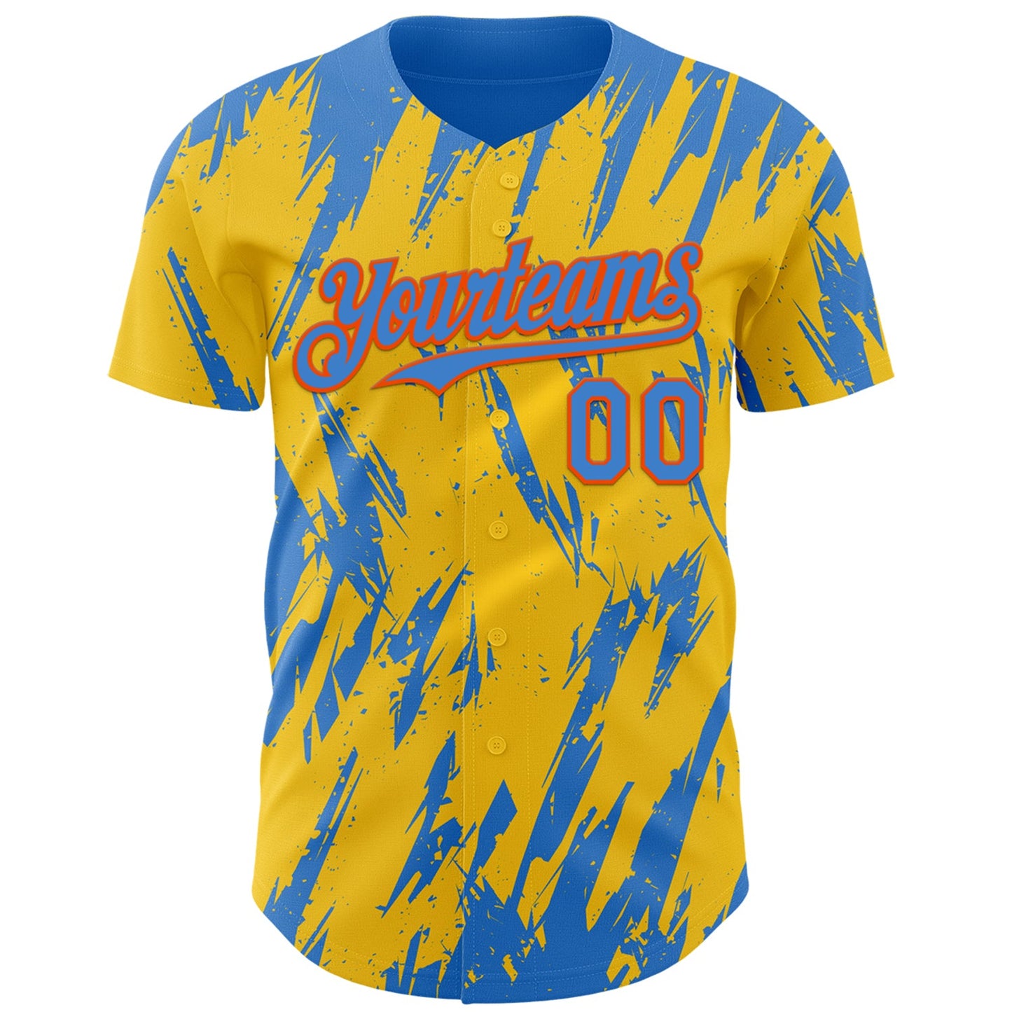 Custom Yellow Powder Blue-Orange Splatter Torn Sharp Brush Stroke Authentic Baseball Jersey view 2