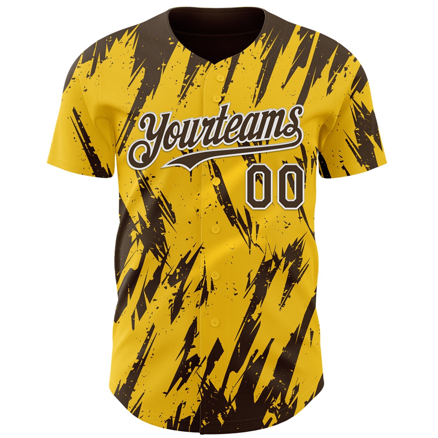 Custom Yellow Brown-White Splatter Torn Sharp Brush Stroke Authentic Baseball Jersey view 2