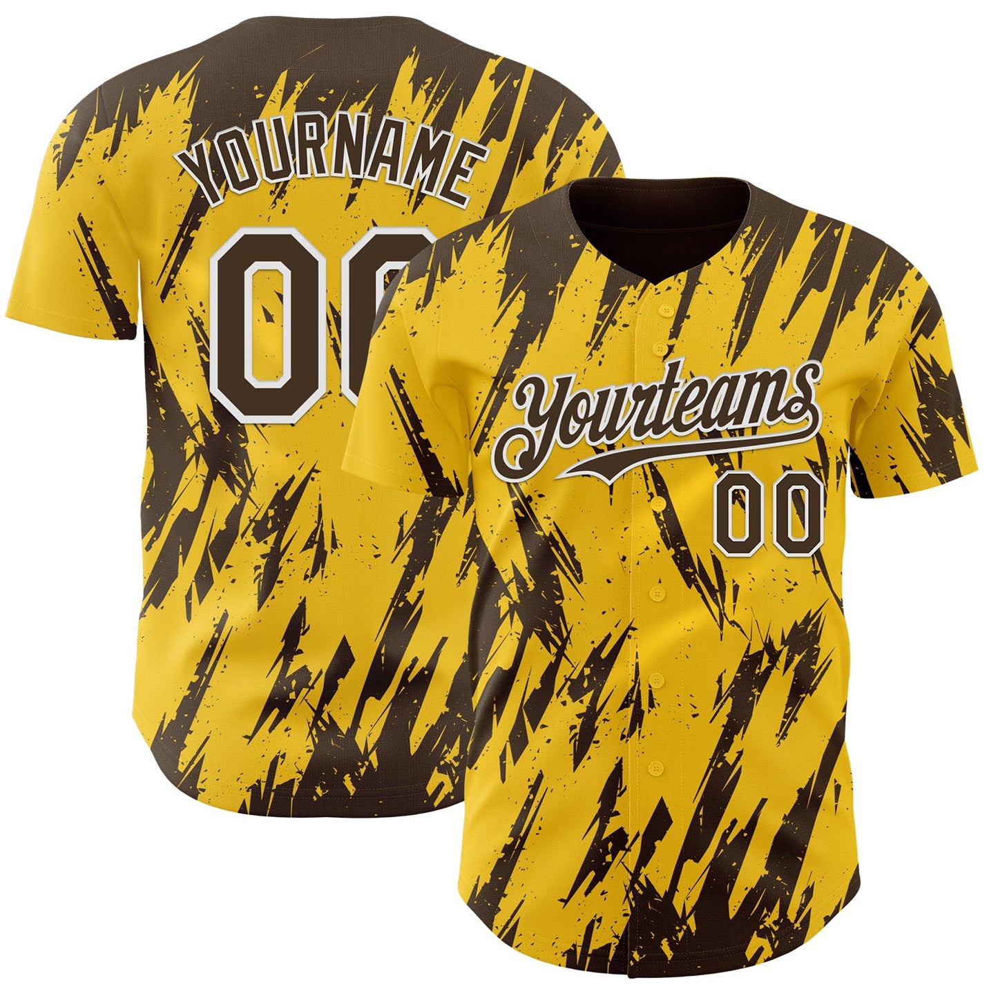 Custom Yellow Brown-White Splatter Torn Sharp Brush Stroke Authentic Baseball Jersey - Main View