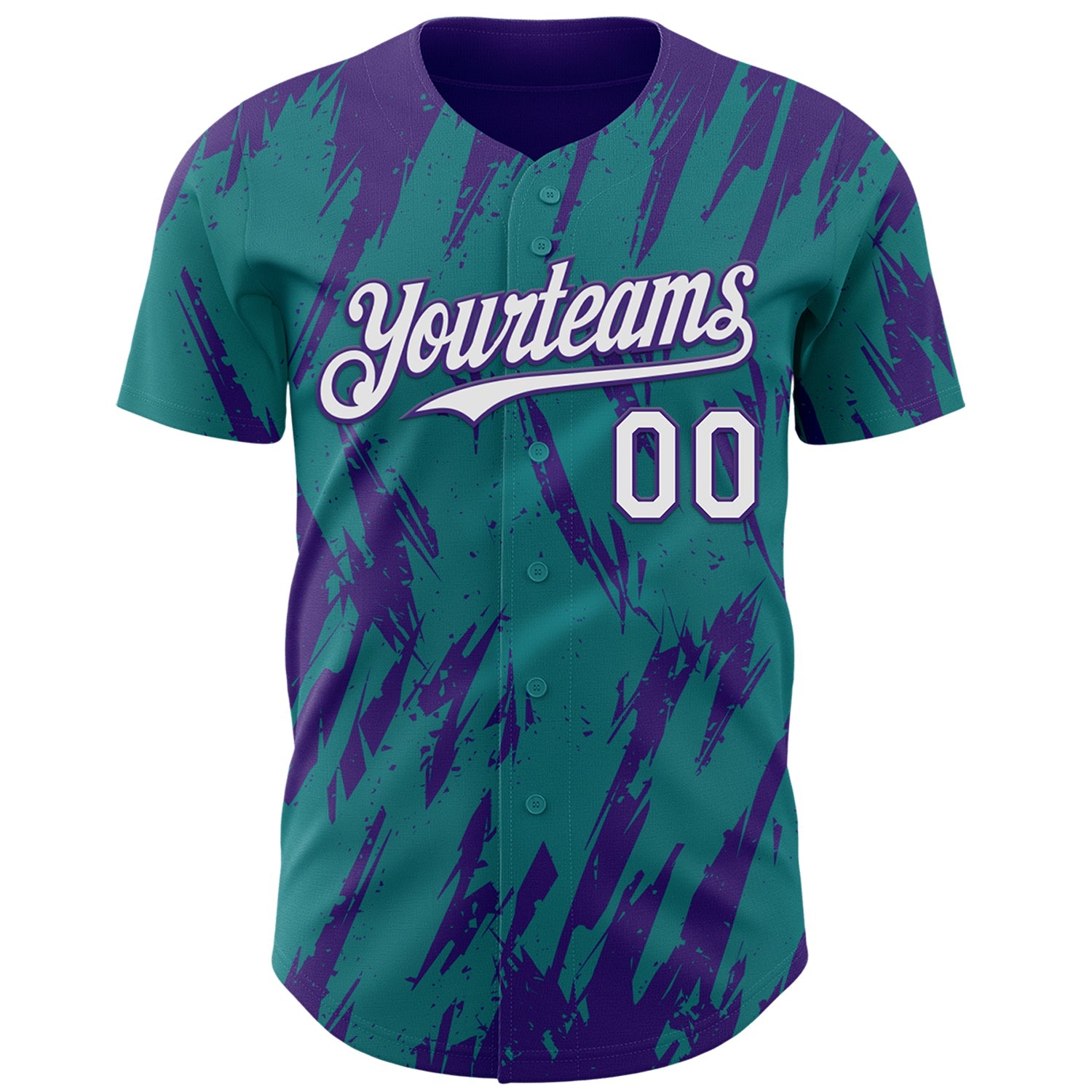 Custom Teal White-Purple Splatter Torn Sharp Brush Stroke Authentic Baseball Jersey view 2