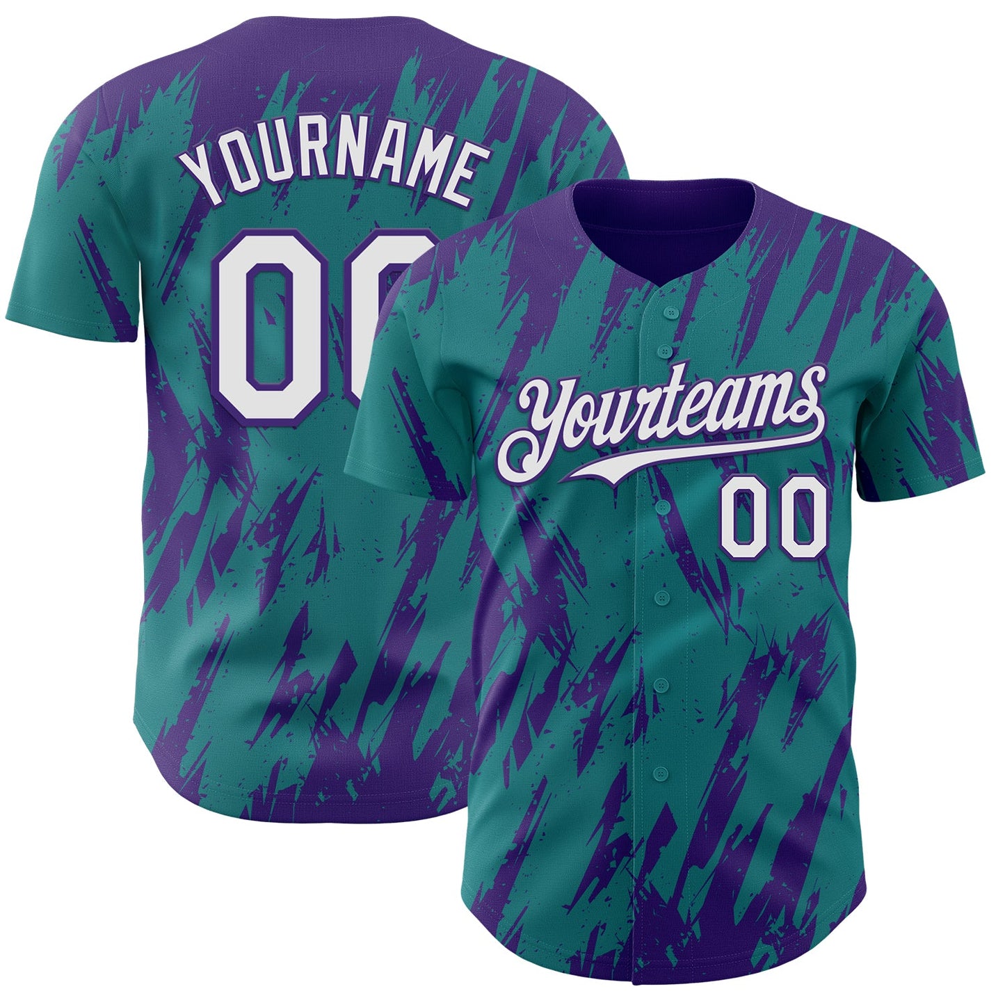 Custom Teal White-Purple Splatter Torn Sharp Brush Stroke Authentic Baseball Jersey - Main View