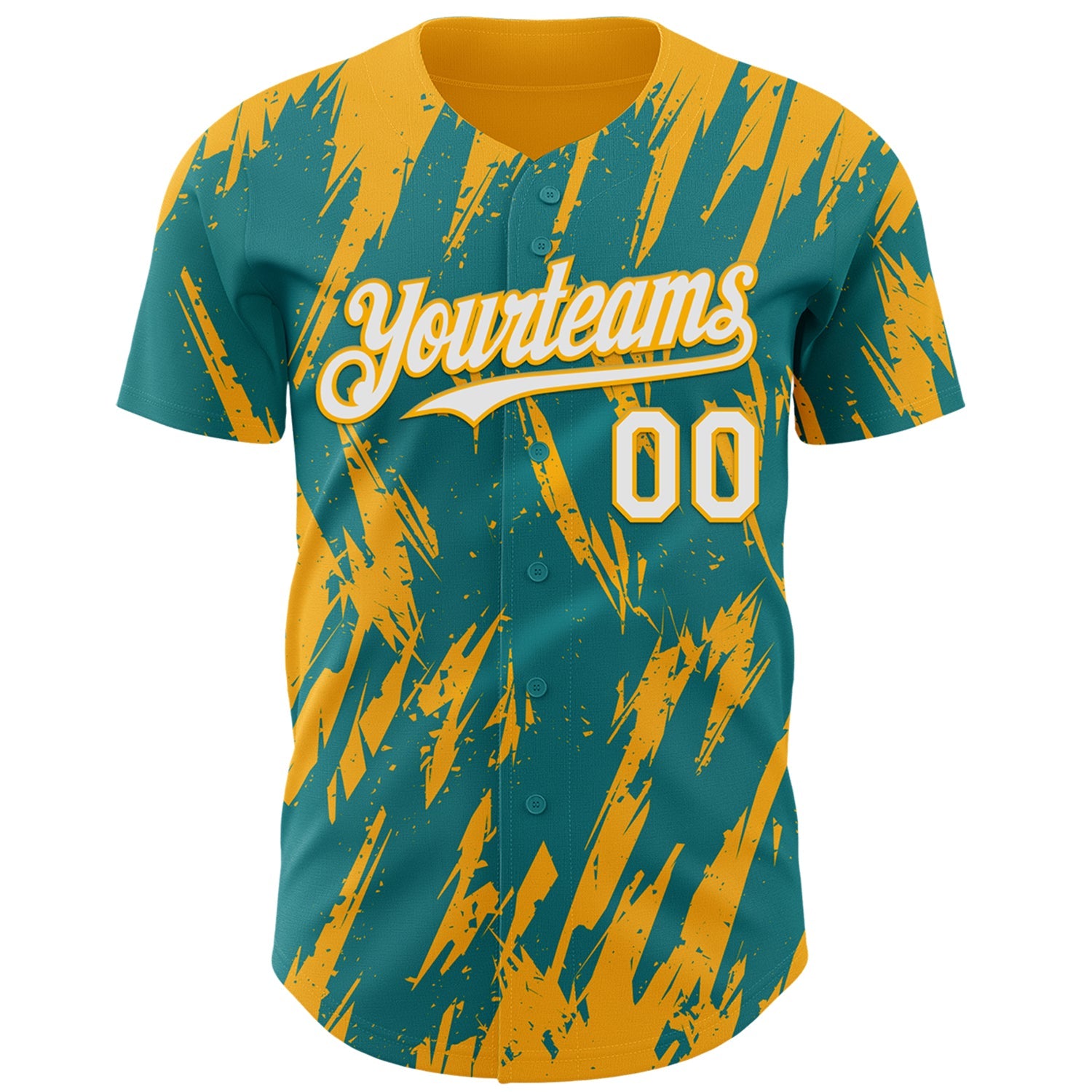 Custom Teal White-Gold Splatter Torn Sharp Brush Stroke Authentic Baseball Jersey view 2