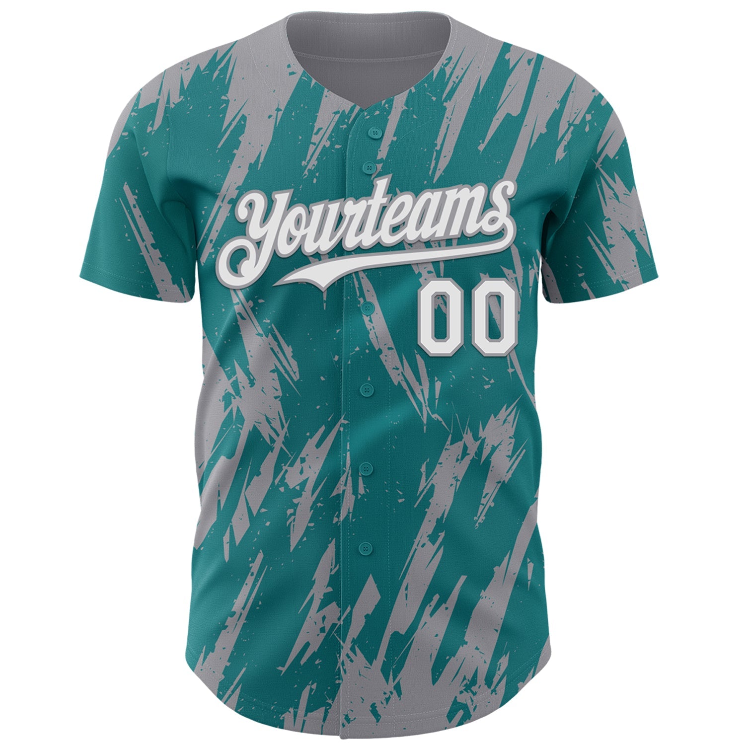 Custom Teal White-Gray Splatter Torn Sharp Brush Stroke Authentic Baseball Jersey view 2