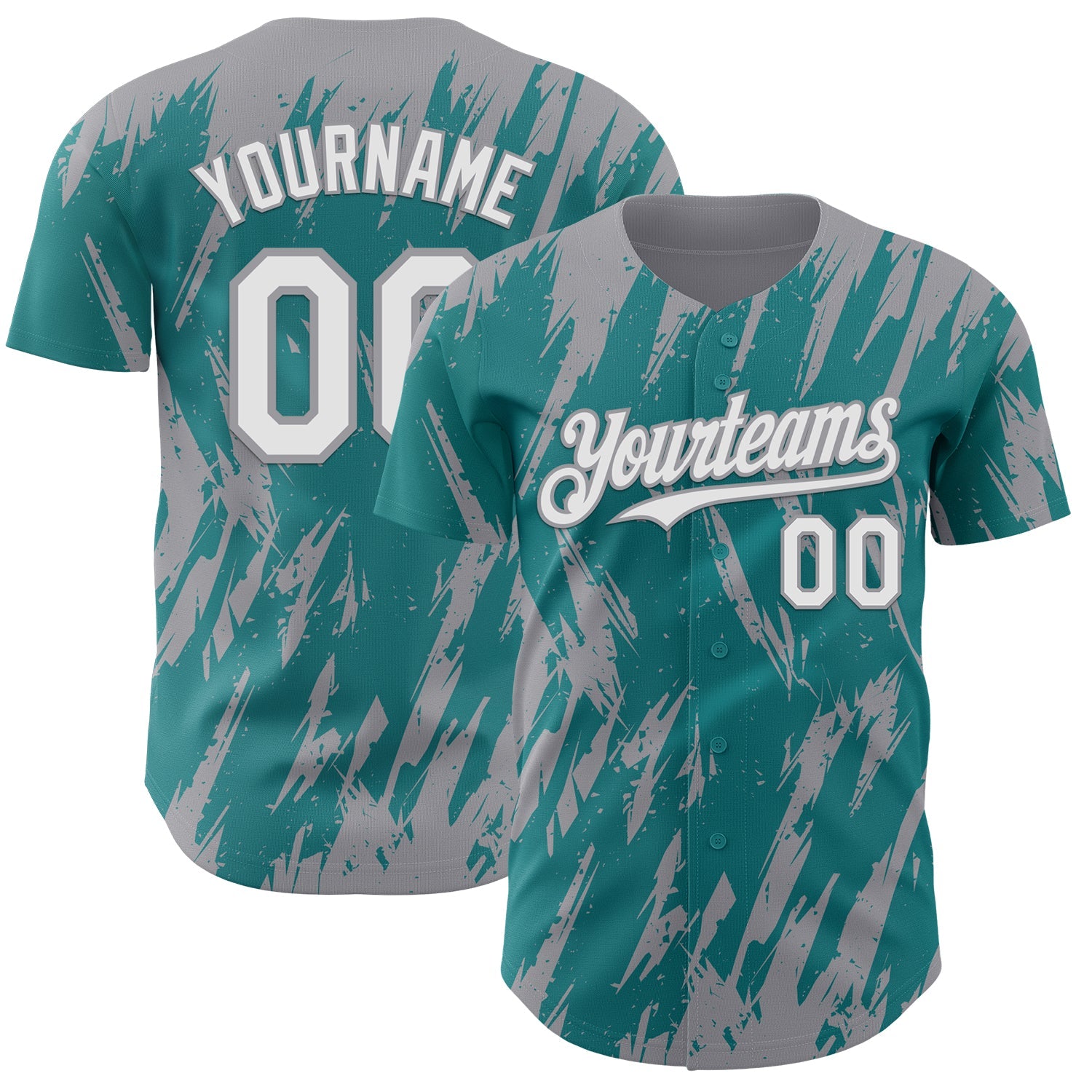 Custom Teal White-Gray Splatter Torn Sharp Brush Stroke Authentic Baseball Jersey - Main View