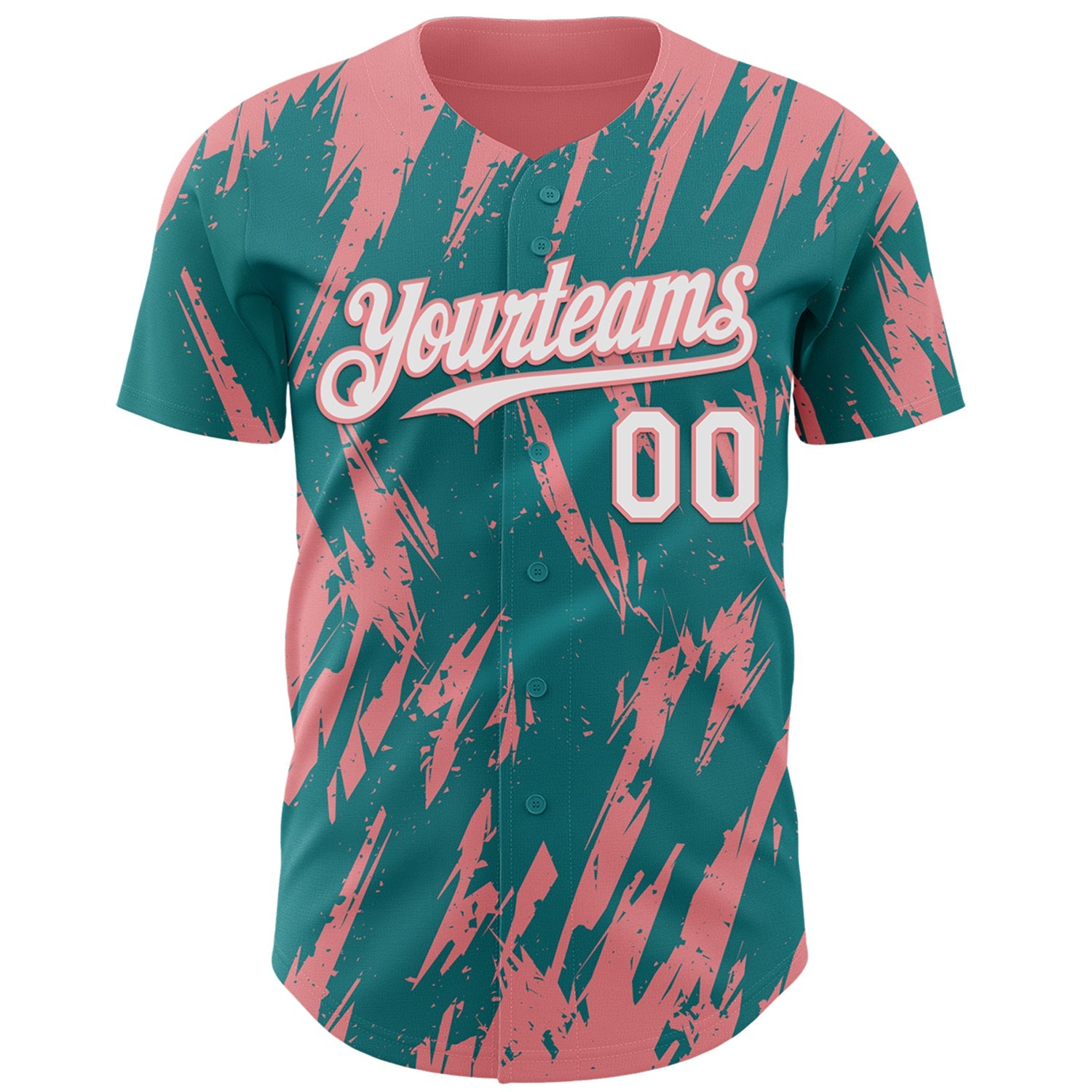Custom Teal White-Medium Pink Splatter Torn Sharp Brush Stroke Authentic Baseball Jersey view 2