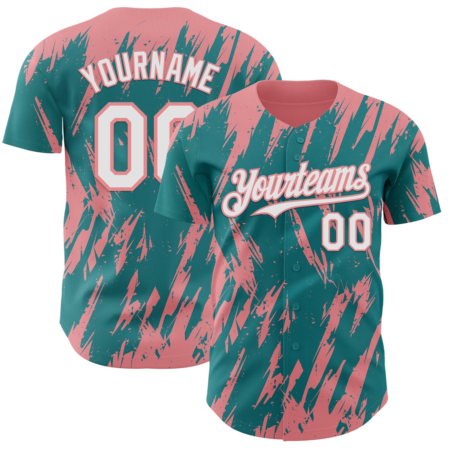 Custom Teal White-Medium Pink Splatter Torn Sharp Brush Stroke Authentic Baseball Jersey - Main View