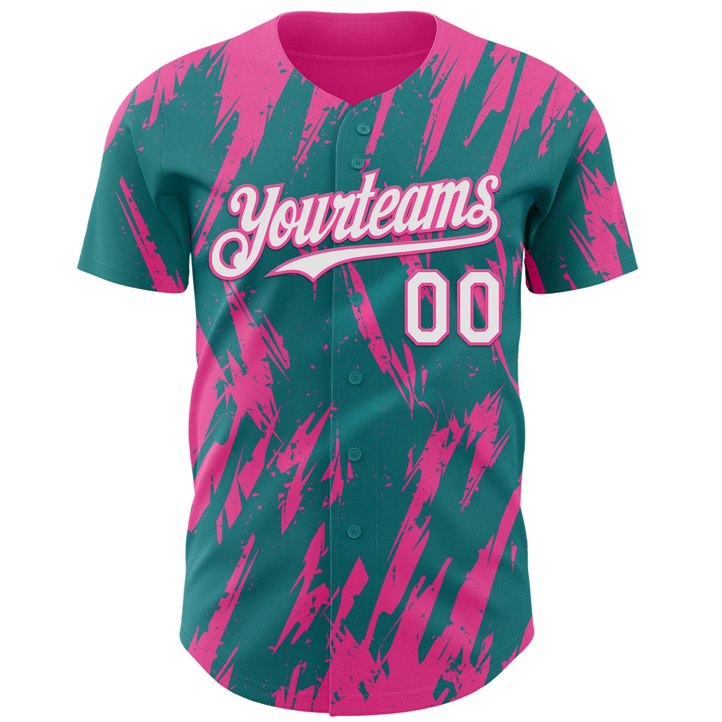 Custom Teal White-Pink Splatter Torn Sharp Brush Stroke Authentic Baseball Jersey view 2