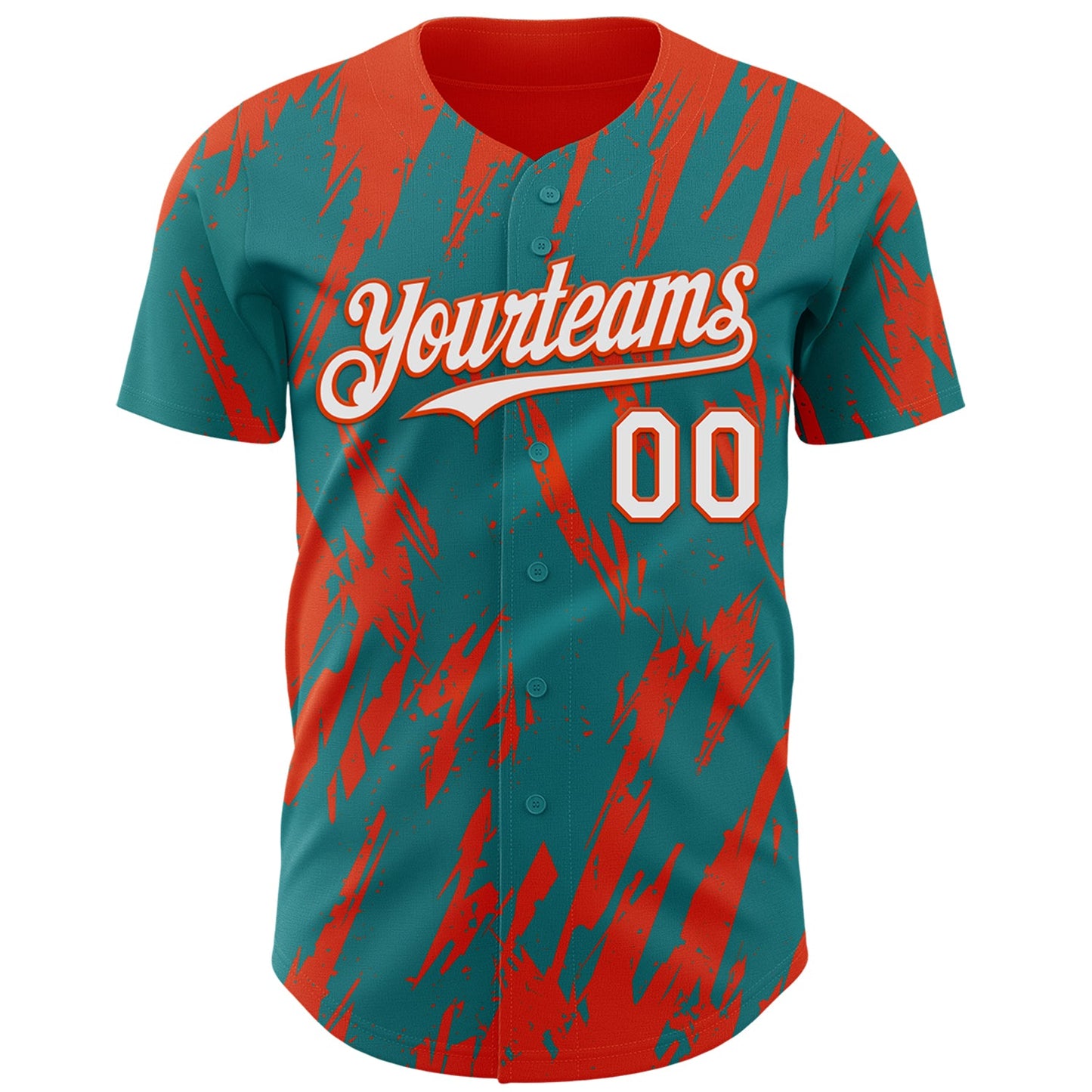 Custom Teal White-Orange Splatter Torn Sharp Brush Stroke Authentic Baseball Jersey view 2