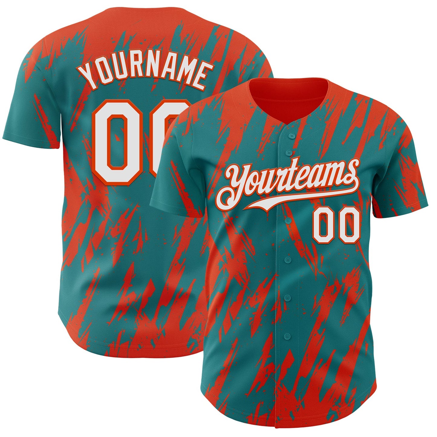 Custom Teal White-Orange Splatter Torn Sharp Brush Stroke Authentic Baseball Jersey - Main View