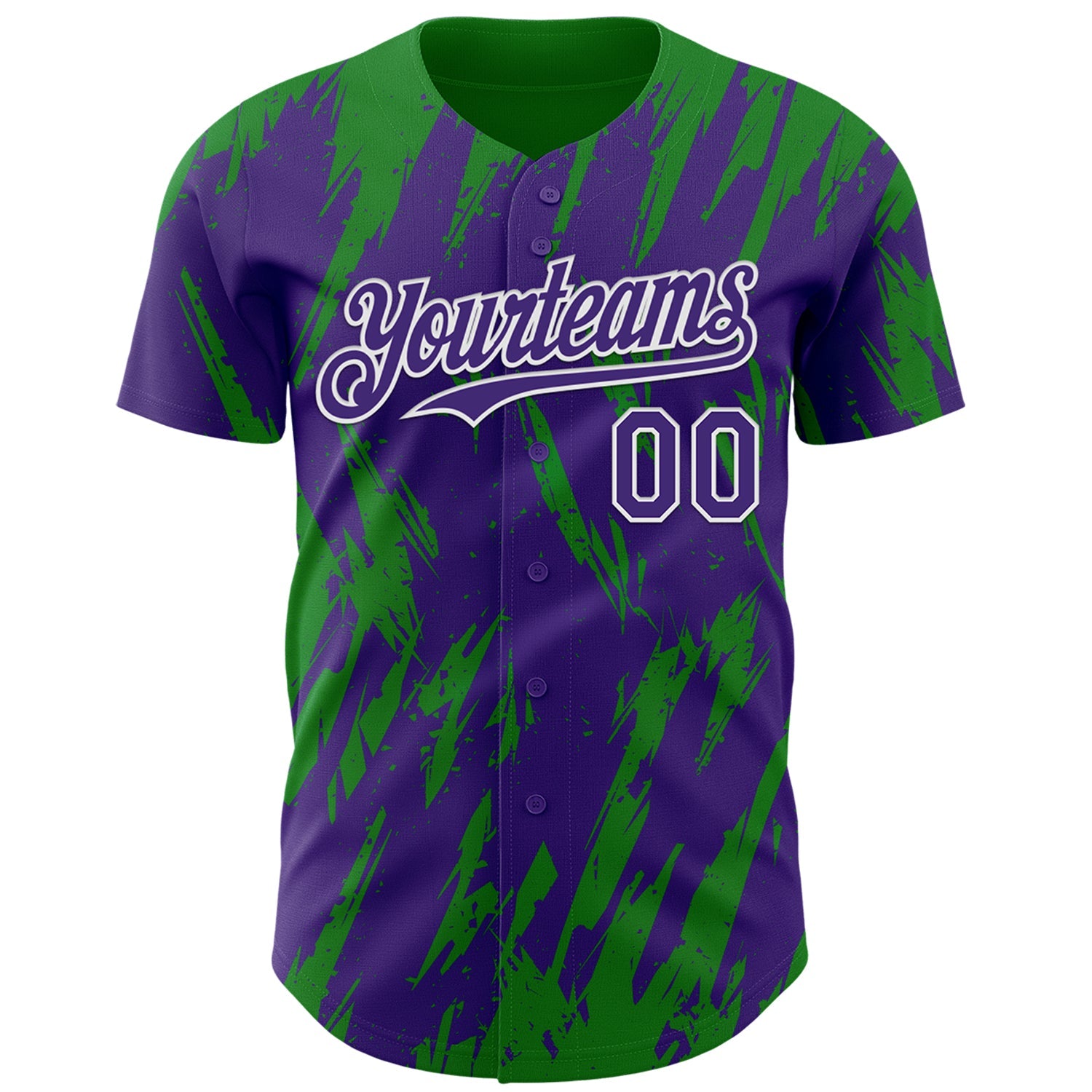 Custom Purple White-Grass Green Splatter Torn Sharp Brush Stroke Authentic Baseball Jersey view 2