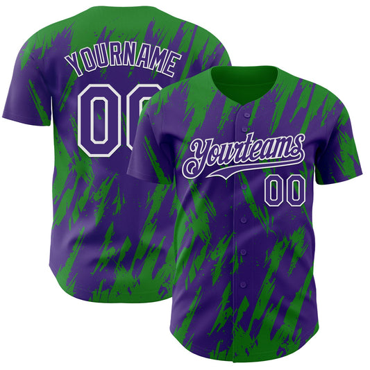 Custom Purple White-Grass Green Splatter Torn Sharp Brush Stroke Authentic Baseball Jersey - Main View