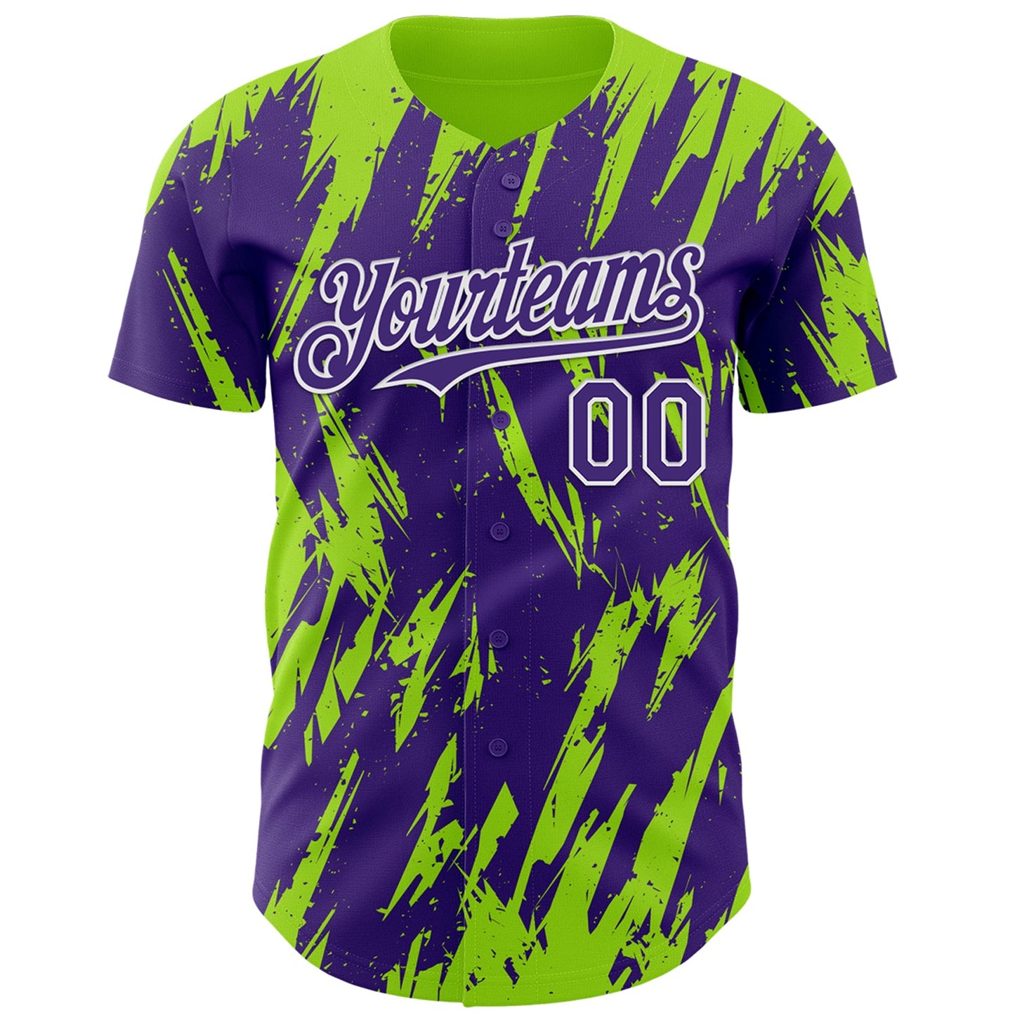 Custom Purple White-Neon Green Splatter Torn Sharp Brush Stroke Authentic Baseball Jersey view 2