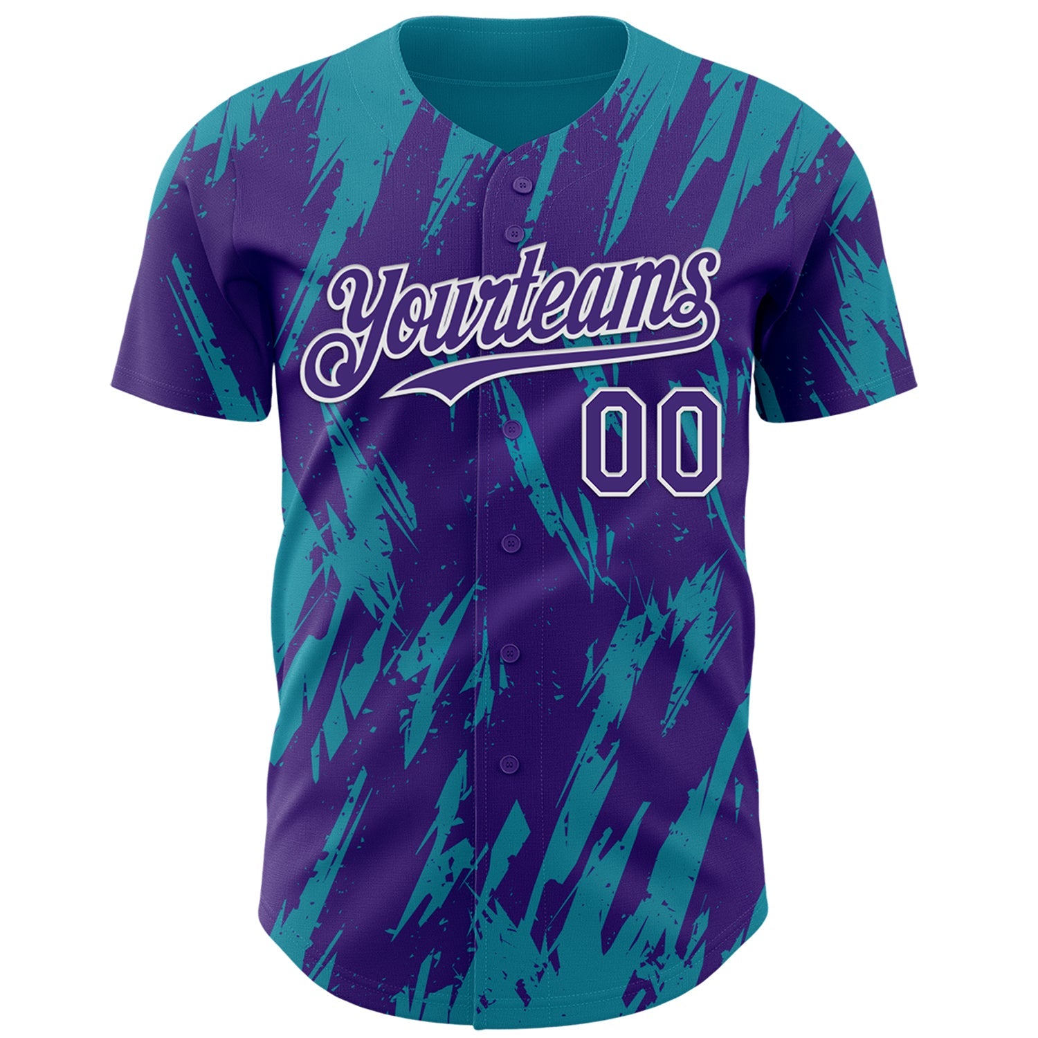 Custom Purple White-Teal Splatter Torn Sharp Brush Stroke Authentic Baseball Jersey view 2