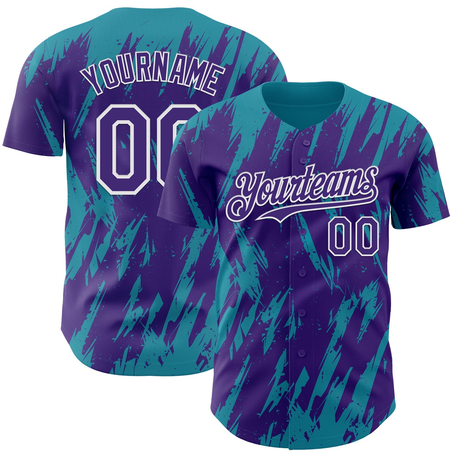 Custom Purple White-Teal Splatter Torn Sharp Brush Stroke Authentic Baseball Jersey - Main View