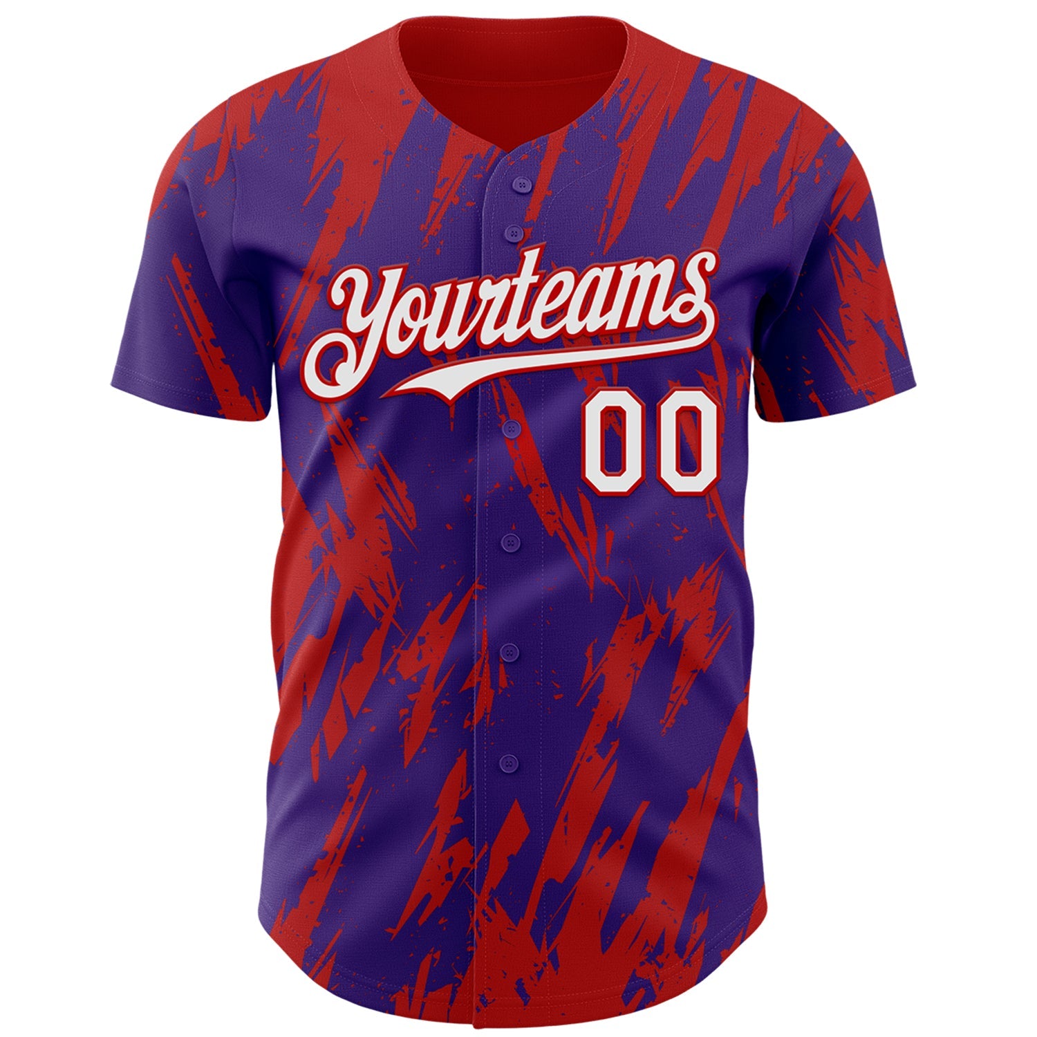 Custom Purple White-Red Splatter Torn Sharp Brush Stroke Authentic Baseball Jersey view 2